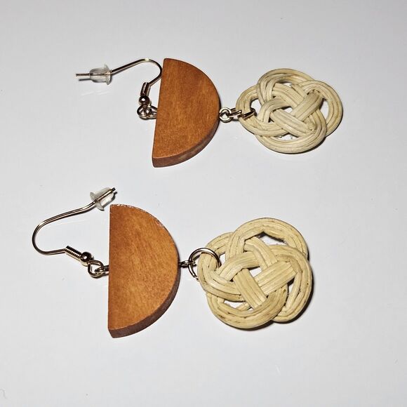 Large Wood Knotted Dangling Earrings - Picture 10 of 11